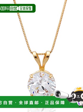 自营max + stone14k金6.5MM Solitaire立方氧化锆吊坠项链，带18-