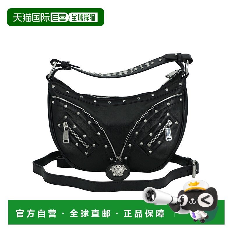 自营 Versace 小牛皮小号 Hobo 单肩女式包 - 黑色 美国奥莱直发