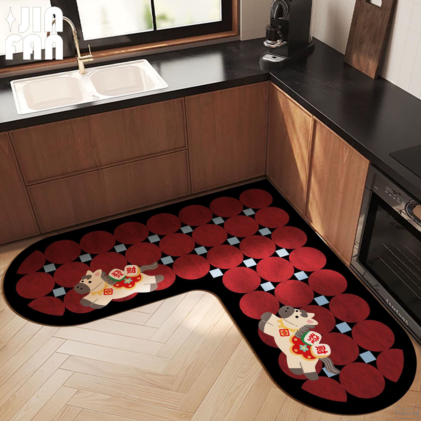 卡通厨房红色地垫软硅藻泥L形浴室吸水门口防滑速干地毯新款垫子,居家布艺,厨房地垫,淘宝优惠券,粉丝福利购,淘宝优惠卷