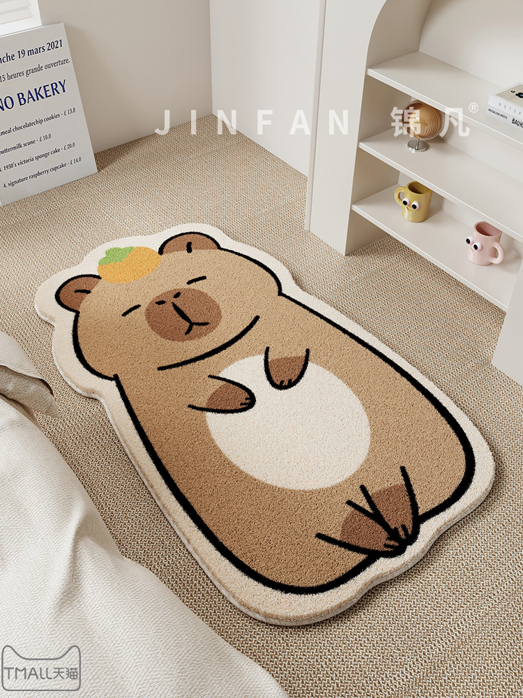 卡通床边毛毯卡皮巴拉毛绒地板垫男孩和女孩创意客厅地毯儿童房防