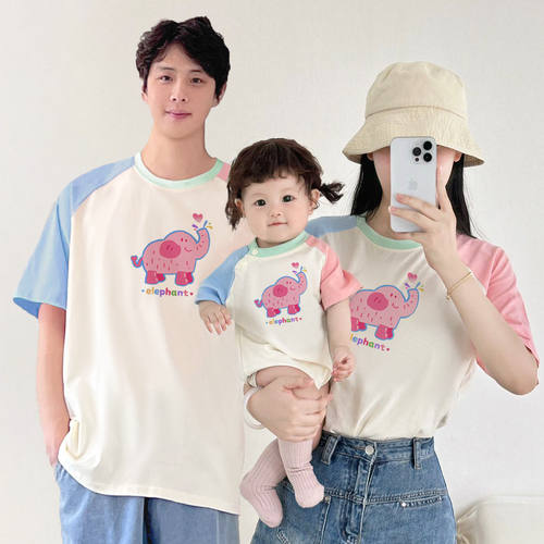宝宝百天亲子装纯棉t恤一家三口夏装婴儿全家福母女母子四口拍照