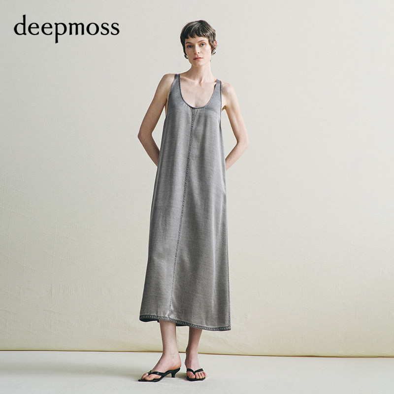 【deepmoss】2026秋冬新款水洗铜氨雾灰松身背心连衣裙