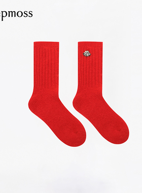 【deepmoss】时尚复古潮流保暖红色金属贝壳弹力舒适长筒袜女