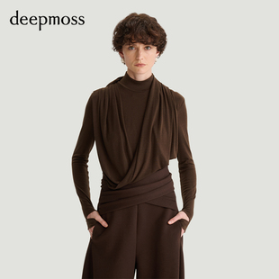 设计感环肩荡褶高领长袖 女士时尚 deepmoss 上衣 2025秋冬新款
