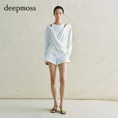 deepmoss蓝白空气感交织上衣