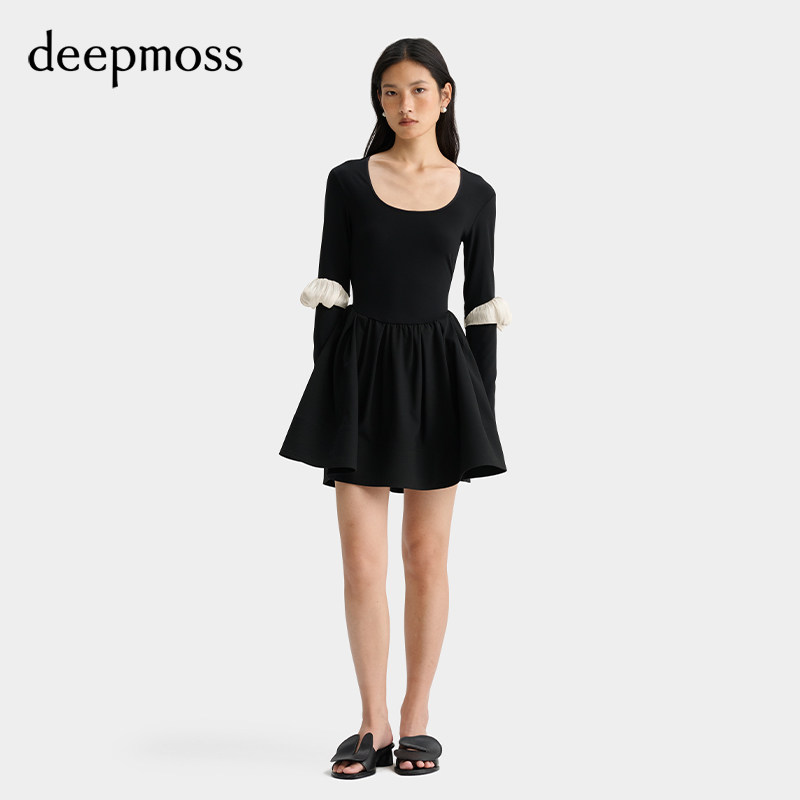 【deepmoss】潮流女装气质拼接云朵袖芭蕾舞裙连衣裙