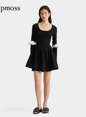 【deepmoss】2025新款潮流女装气质拼接云朵袖芭蕾舞裙连衣裙
