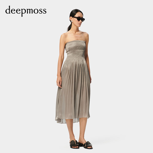 deepmoss水泽打揽抹胸连衣裙