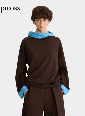 【deepmoss】2025秋冬新款女士潮流时尚设计感撞色拼接围领卫衣