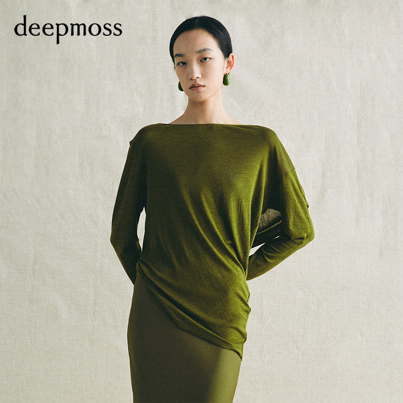 【deepmoss】2026春夏新款苔绿荡褶软雕塑上衣