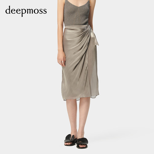deepmoss气质水泽垂褶裹身半裙