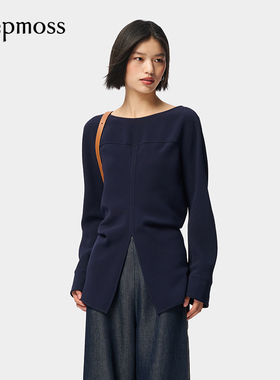 【deepmoss】优雅复古潮流女装时尚休闲气质船型领T字分割上衣