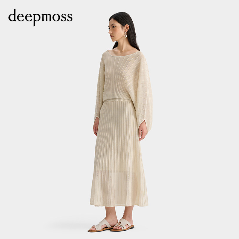 【deepmoss】女士时尚百搭珊瑚粉银河灰闪葱波纹半裙