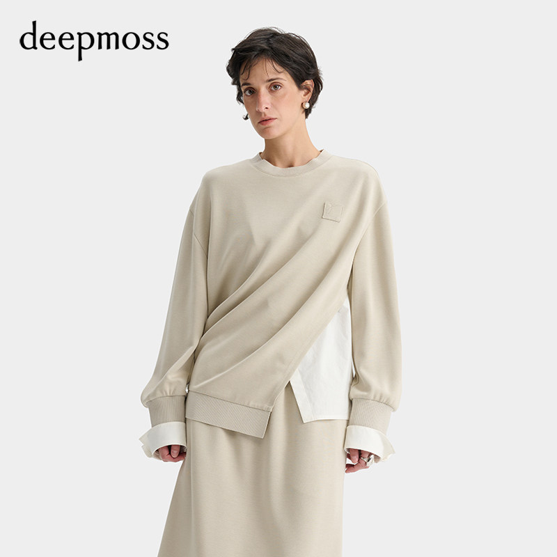 【deepmoss】淡人斜襟拼接衬衫下摆卫衣香蕉裤套装女
