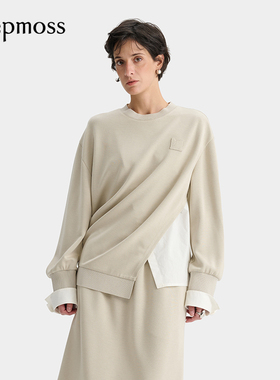 【deepmoss】2025新款淡人斜襟拼接衬衫下摆卫衣香蕉裤套装女