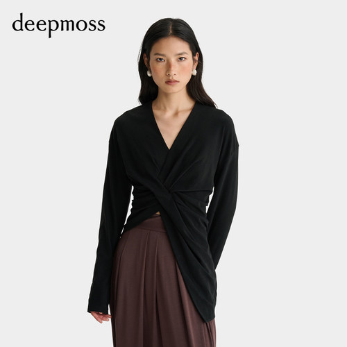 deepmoss不规则交叠落褶上衣