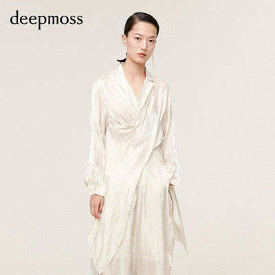 deepmoss设计师交叠中长款衬衫