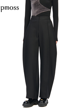 【deepmoss】女装时尚复古潮流休闲垂坠羊毛廓形香蕉裤休闲裤