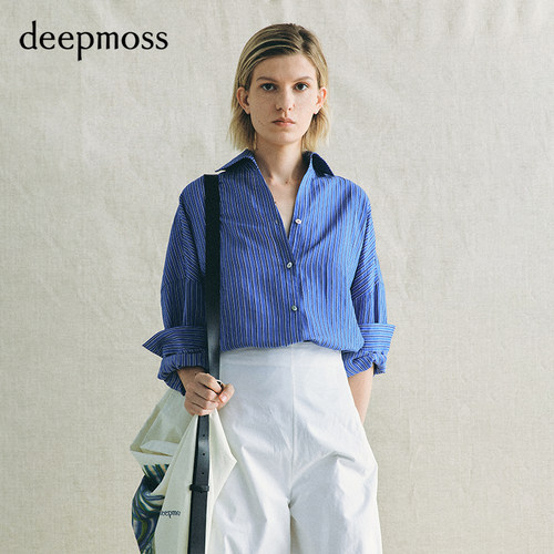 deepmoss海蓝条纹宽松衬衫