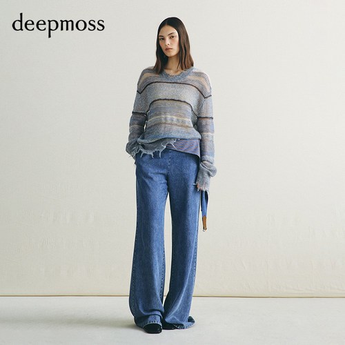 【deepmoss】2026秋冬新款莱赛尔丹宁高腰系带长裤