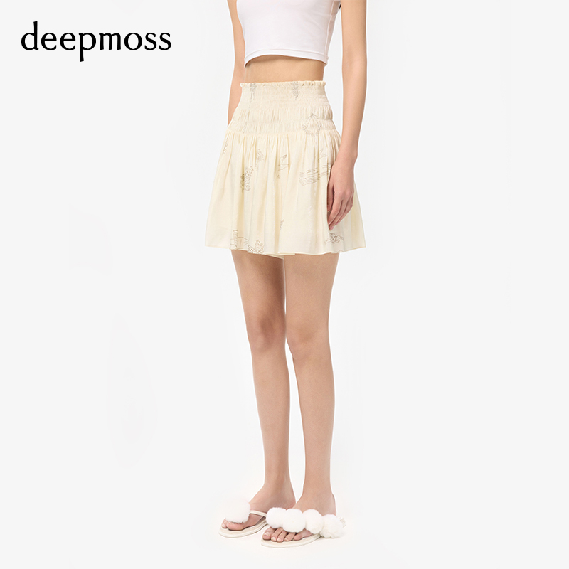【deepmoss】设计感时尚复古潮流休闲海洋沙滩印花棉感水泽裙裤女