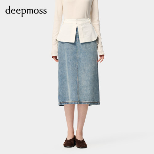 deepmoss衬衫腰头牛仔半身裙
