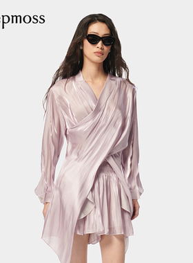【deepmoss】优雅淡人女装时尚气质优雅水泽交叠凉感衬衫裙裤套装