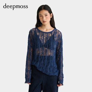 女士閃蔥鏤空針織長(zhǎng)袖 deepmoss 2025秋冬新款 不規(guī)則扭花上衣