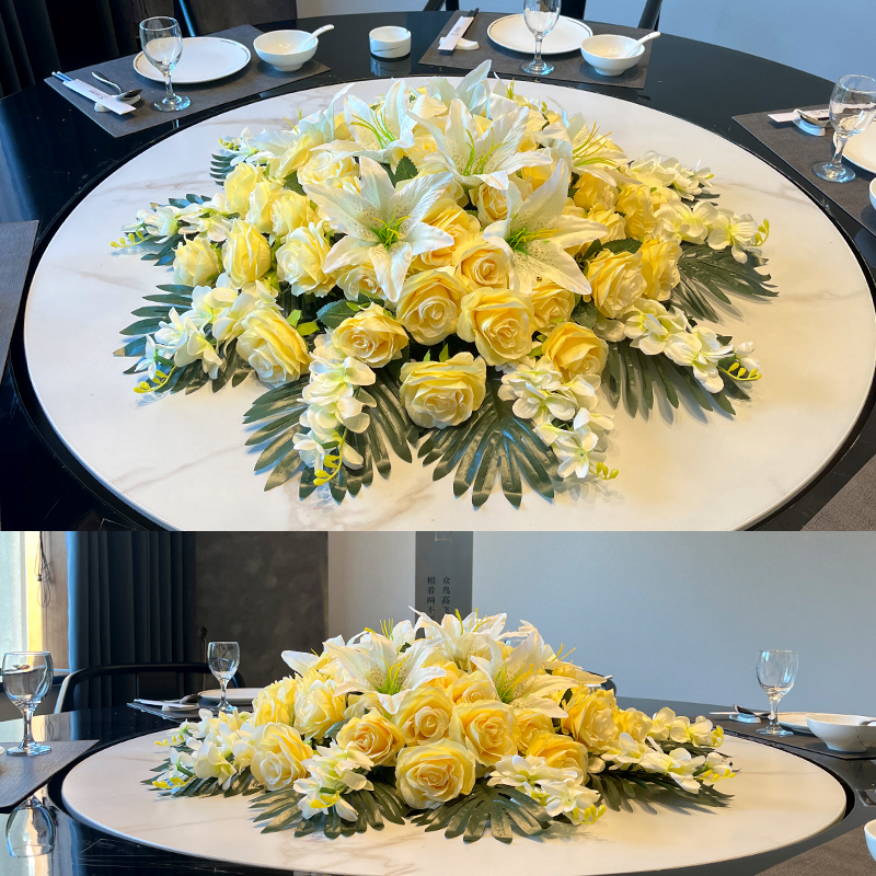 餐厅酒店玫瑰款圆桌餐桌花假花