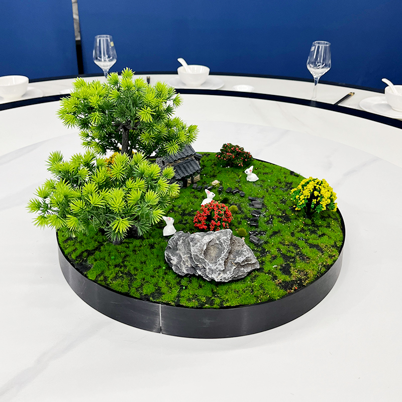 大圆桌中间摆花转盘新中式仿真花