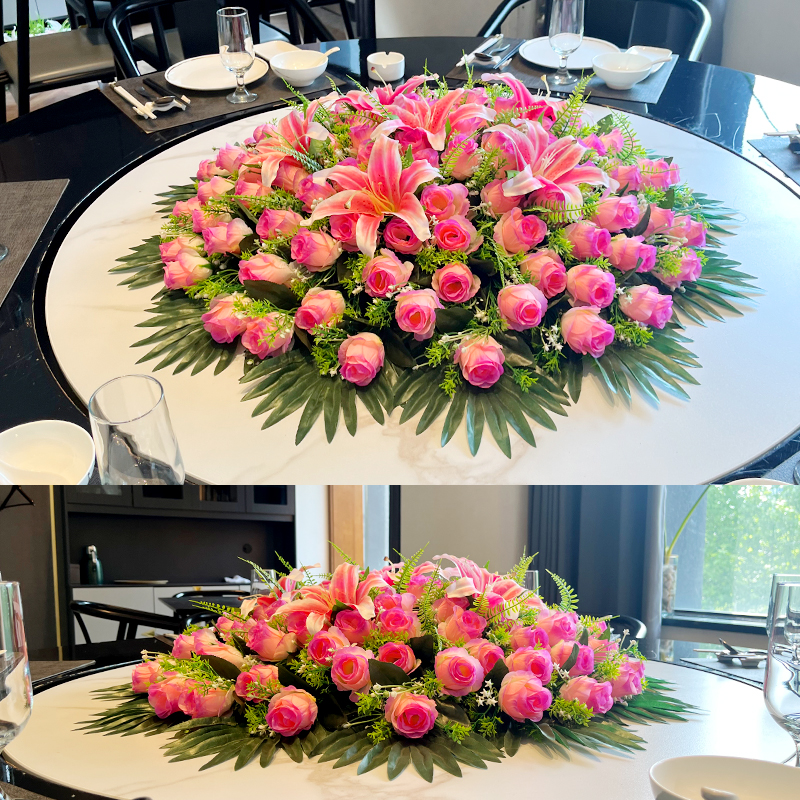酒店圆桌摆花转盘装饰花摆设花艺
