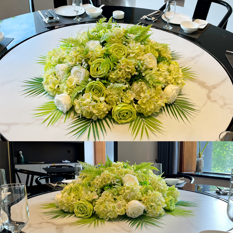 酒店圆桌转盘装饰花桌面摆设花艺