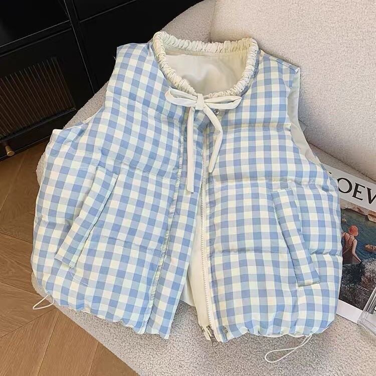 女童秋冬棉马甲2026新款儿童洋气格子背心外穿中大童冬季外套潮