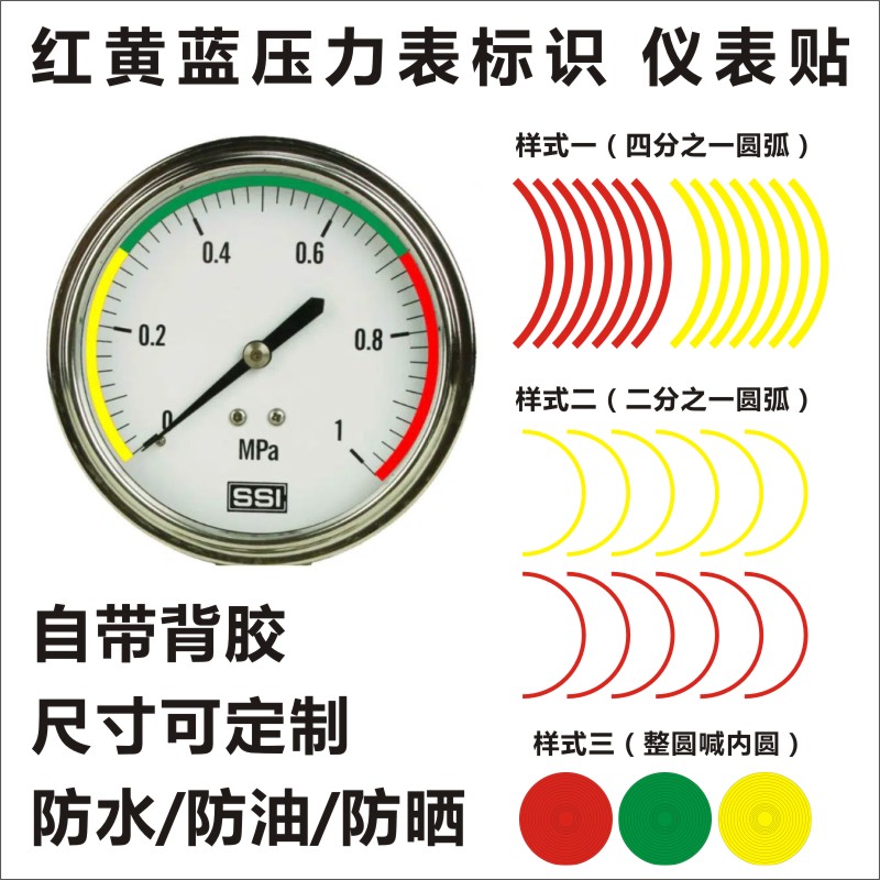 红黄绿压力表标签标识仪表