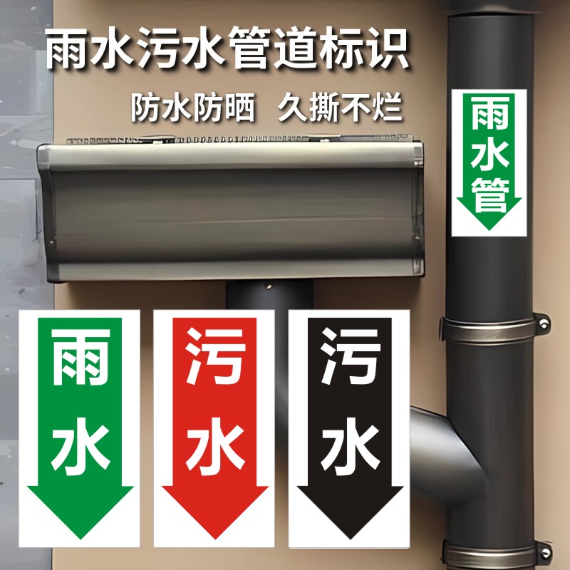 雨污水标识标牌排放口排水废水管道标识雨水污水不干胶标签贴纸J图片
