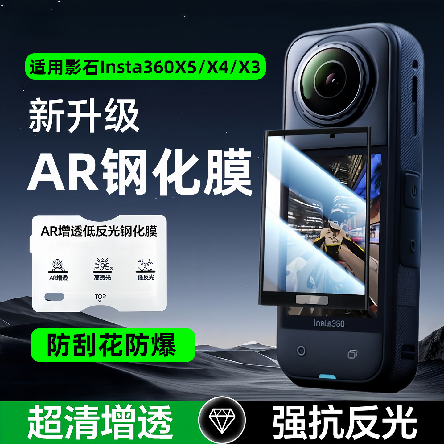适用影石Insta360X5钢化膜屏幕保护膜x4air全景运动相机高清贴膜x3配件防刮防爆耐磨玻璃膜x4街拍记录仪x5膜图片