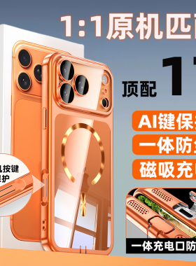 适用苹果17promax手机磁吸壳iPhone17Pro新款拍照AI按键保护套17Pxm透明防摔外壳全包镜头膜听筒充电口防尘塞
