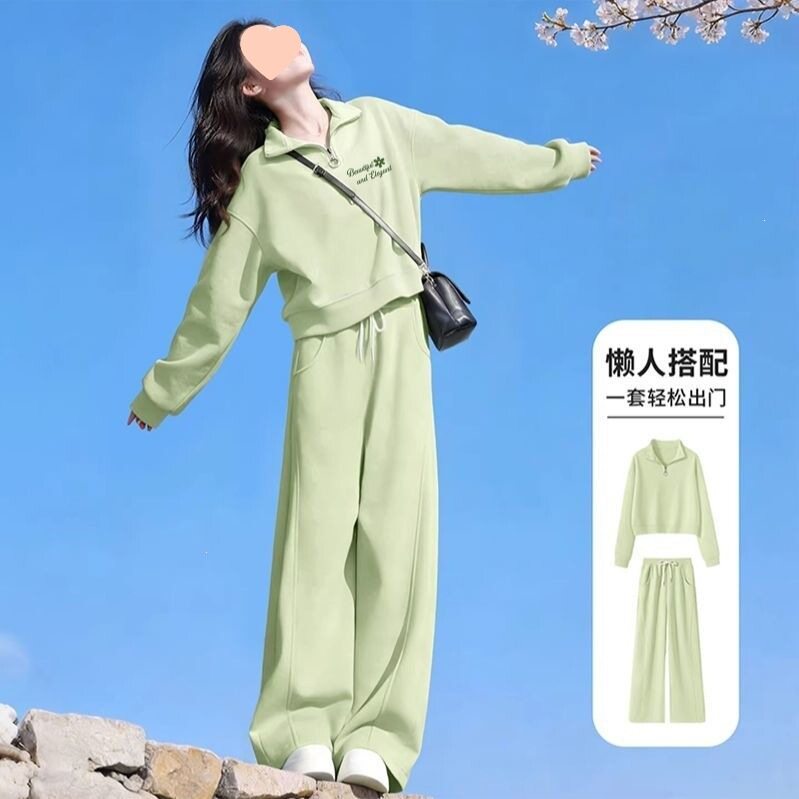 韩系宽松拉链运动套装女春秋卫衣