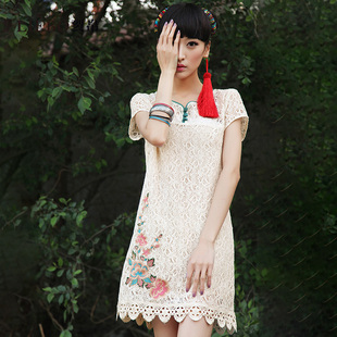 裂帛设计款 设计感51VF0032 薄荷曼波简约连衣裙夏小个子刺绣短袖