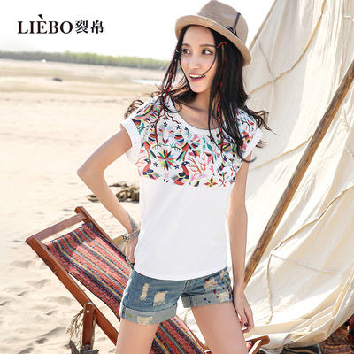 裂帛简约民族显瘦短袖T恤女