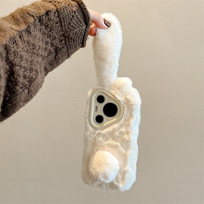 卡巴顿 秋冬天毛绒兔子适用华为pura70手机壳新款mate70pro+女带挂绳mate60pro超好看Pura70Ultra全包防摔软