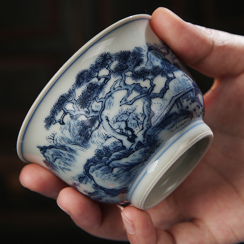 品瓷汇茶杯复古青花瓷满彩主人杯仿古釉中式品茗单杯个人专用茶具
