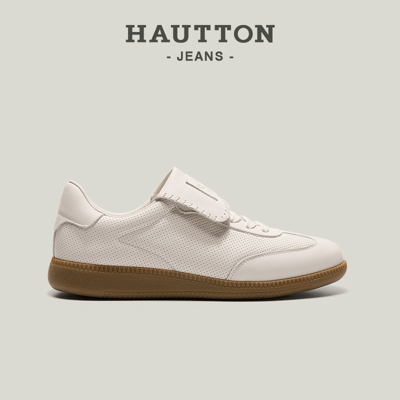 HauttonJeans德训鞋男2026新款男士经典小白鞋薄底休闲百搭板鞋,流行男鞋,德训鞋,淘宝优惠券,粉丝福利购,淘宝优惠卷