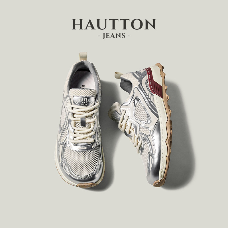 HauttonJeans男鞋2026新款休闲鞋男秋季网面透气运动鞋户外跑步鞋