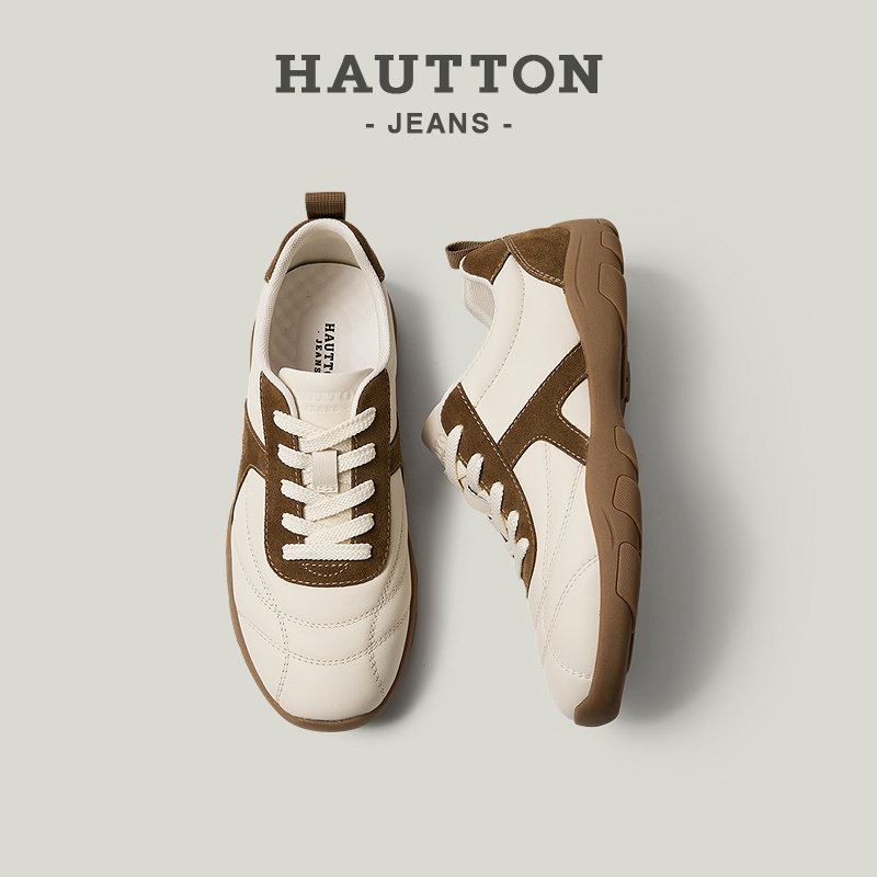HauttonJeans复古休闲德训鞋男2026新款透气运动板鞋厚底百搭男鞋,流行男鞋,德训鞋,淘宝优惠券,粉丝福利购,淘宝优惠卷