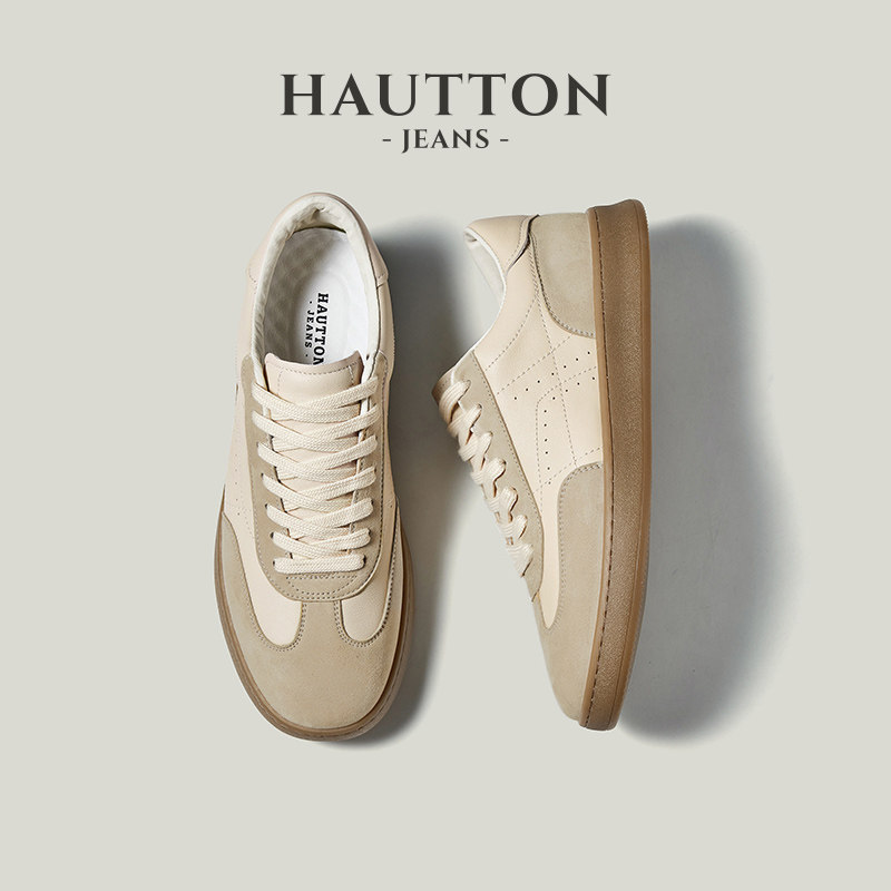 【明星同款】HauttonJeans真皮德训鞋男款复古阿甘鞋软底运动板鞋
