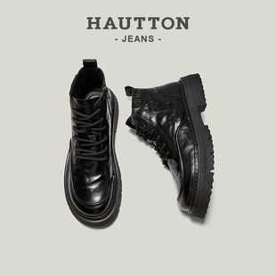 厚底真皮男靴高帮皮鞋 新款 HauttonJeans马丁靴男款 男 明星同款