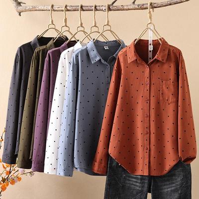 加厚磨毛纯棉波点衬衫女