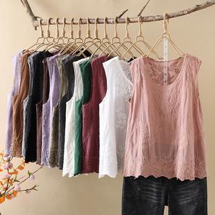 文艺范洋气刺绣吊带背心女2024夏季 宽松洋气设计感套头上衣 新款