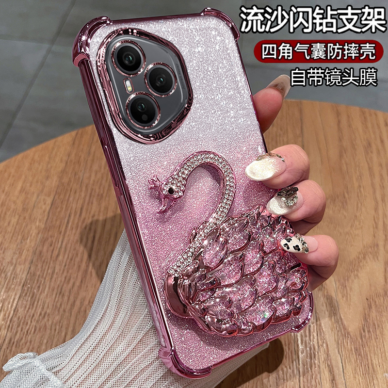 适用华为荣耀400pro香港国际海外版手机壳honor400lite保护硅胶套5g带镜头膜防摔软透明女款带支架高颜值网红